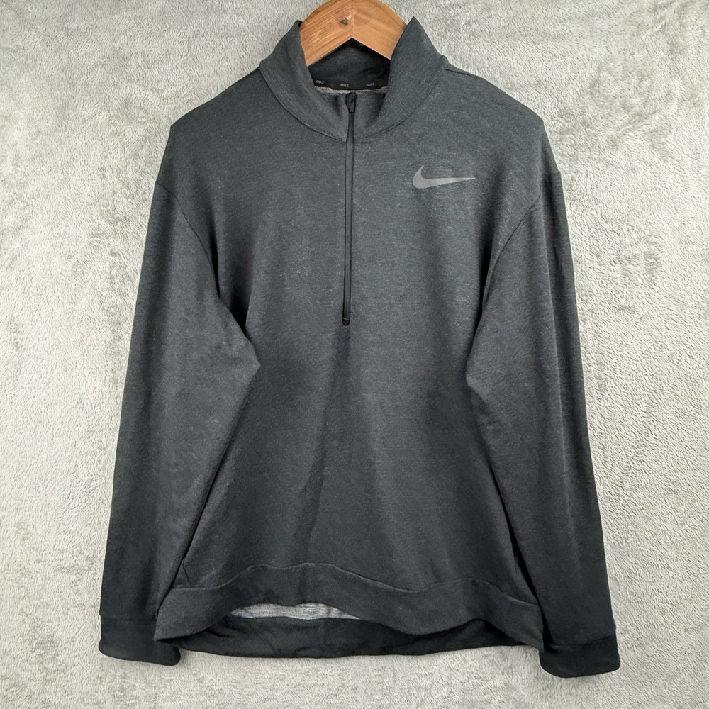 Nike 1/4 Zip Mock‎ Neck Sweater Mens XL Heathered Black Gray Golf Preppy Casual